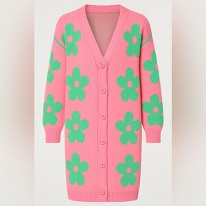 Pink and Green Floral Women's Sweater